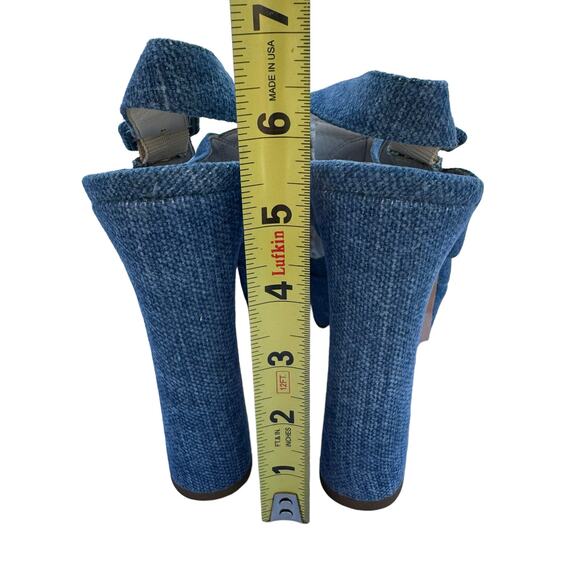 Alice + Olivia Women's Blue Denim Peep Toe Block Heel Ankle Buckle Sandals 38.5 - Picture 5 of 11